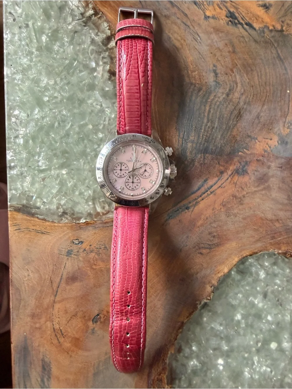 Toy Watch Pink Dial Chronograph with Pink Strap and Crystal Markers